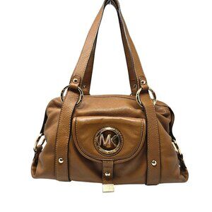Michael Kors Brown Leather Shoulder Bag Handbag Satchel Gold Dual Handles